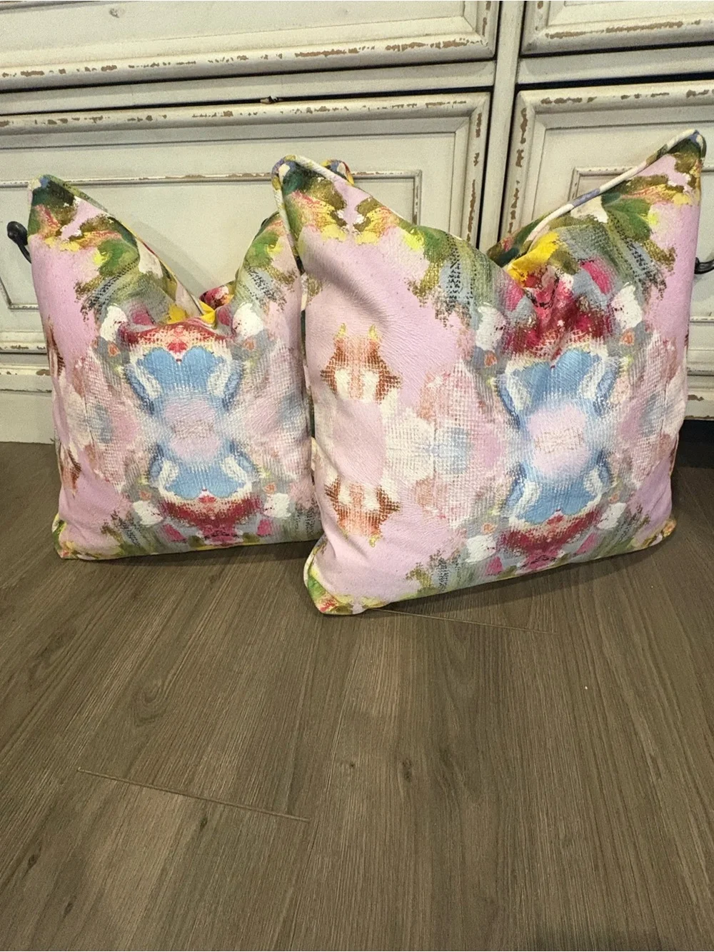Decorative Pink Floral Throw Pillow Pair